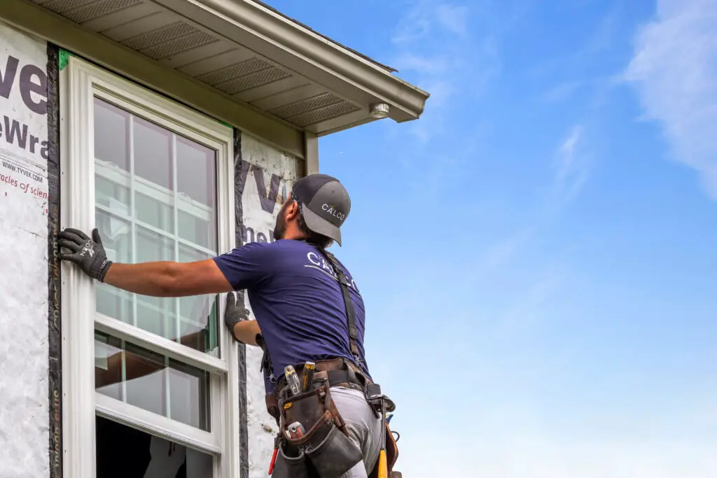 CalCo installer pressing a new window frame into place during installation in Morgantown, PA